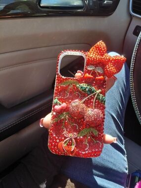 Red Crystal Cherry Phone Case with Bow